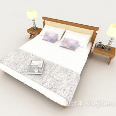 商务简单木质白色双人床3d模型下载