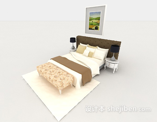 家居木质暖黄色双人床3d模型下载