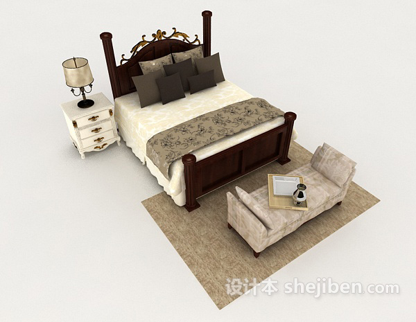 欧式木质简单家居双人床
