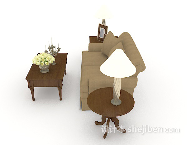 设计本家居木质棕色双人沙发3d模型下载