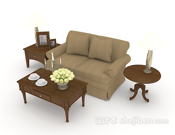 免费家居木质棕色双人沙发3d模型下载