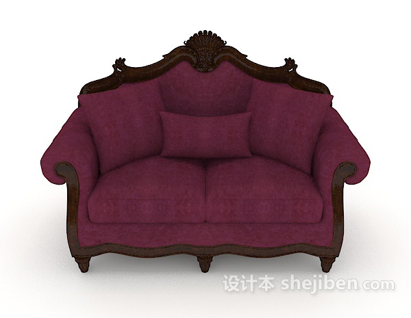 欧式风格欧式复古紫色双人沙发3d模型下载