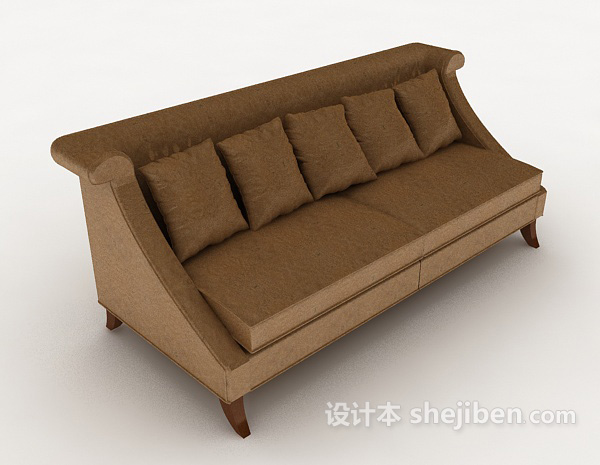 欧式棕色简单多人沙发