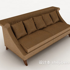 欧式棕色简单多人沙发3d模型下载