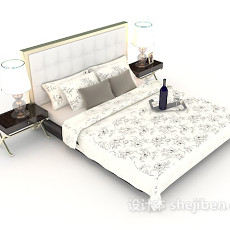 现代木质花纹双人床3d模型下载