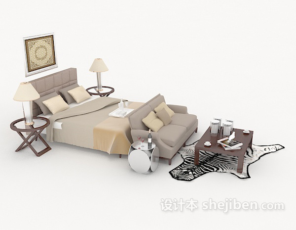 设计本家居灰棕色双人沙发3d模型下载