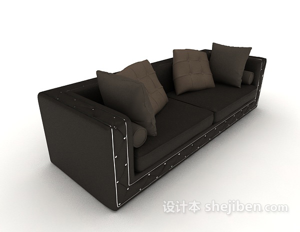 现代简单黑色多人沙发