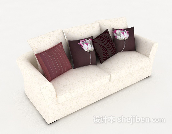 家居花纹白色双人沙发3d模型下载
