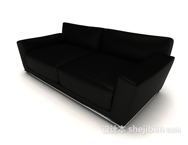黑色现代简单双人沙发3d模型下载