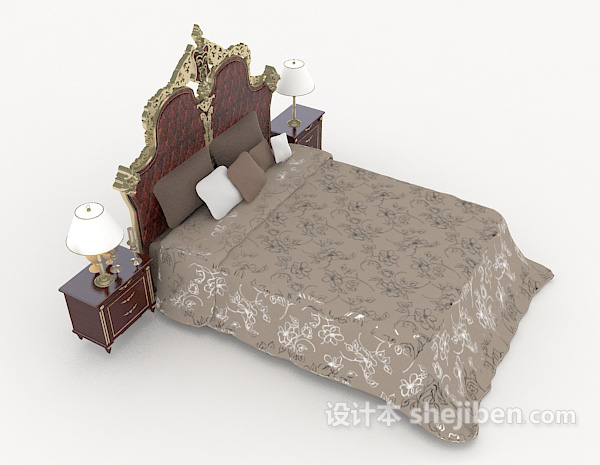 设计本欧式灰色气质双人床3d模型下载