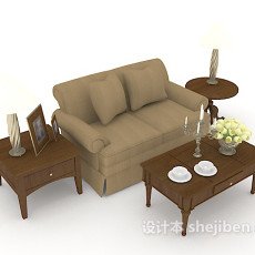 家居木质棕色双人沙发3d模型下载