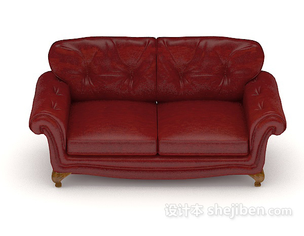 现代风格皮质红色双人沙发3d模型下载