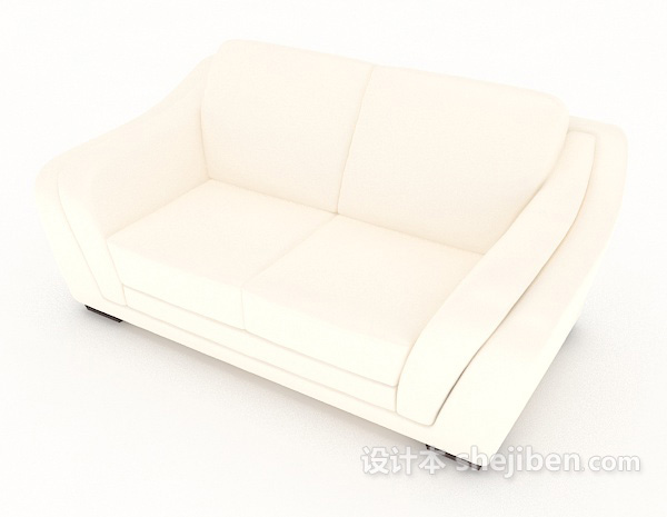 免费米白色简约家居双人沙发3d模型下载