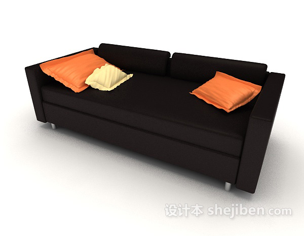 免费现代黑色家居简约双人沙发3d模型下载