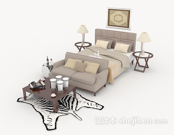 家居灰棕色双人沙发3d模型下载