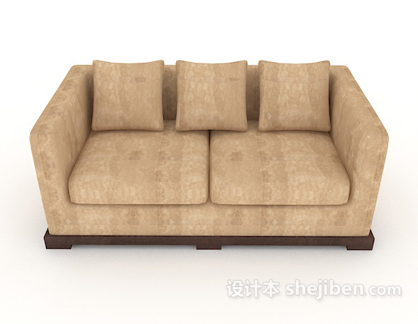 现代风格棕色木质家居双人沙发3d模型下载