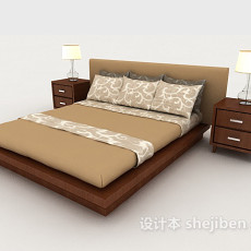 木质简约棕色家居双人床3d模型下载