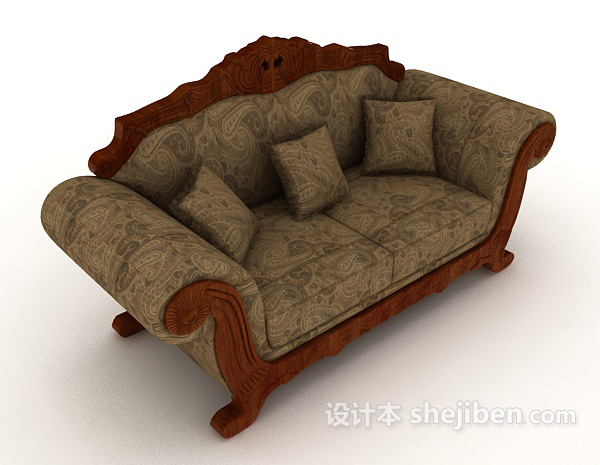 欧式复古双人沙发3d模型下载