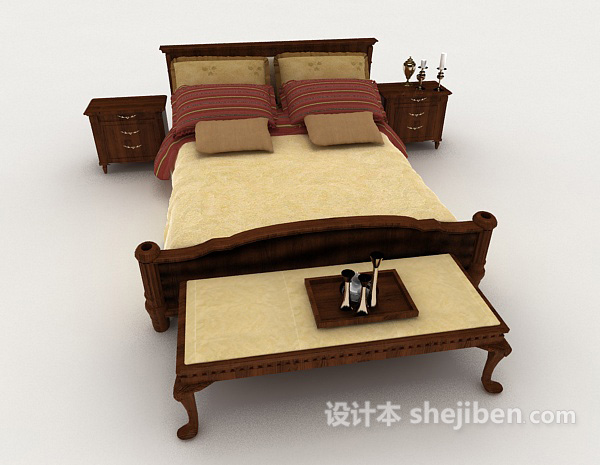 中式复古家居木质双人床