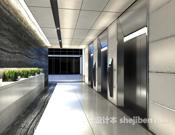 现代工装电梯走廊3d模型下载
