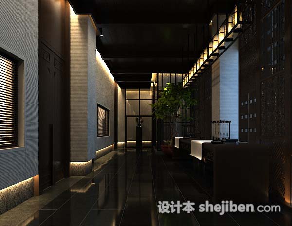 中式风格走廊3d模型