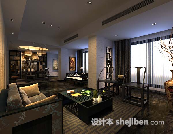 中式客厅简约3d模型