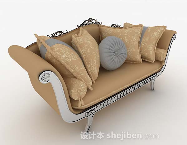 欧式精致复古棕色双人沙发3d模型下载