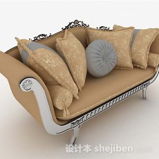欧式精致复古棕色双人沙发3d模型下载