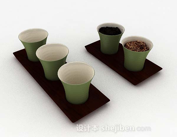 免费绿色简单茶具3d模型下载