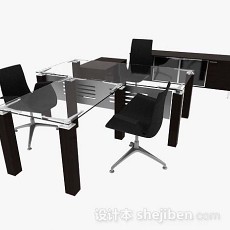 办公简约玻璃桌椅3d模型下载