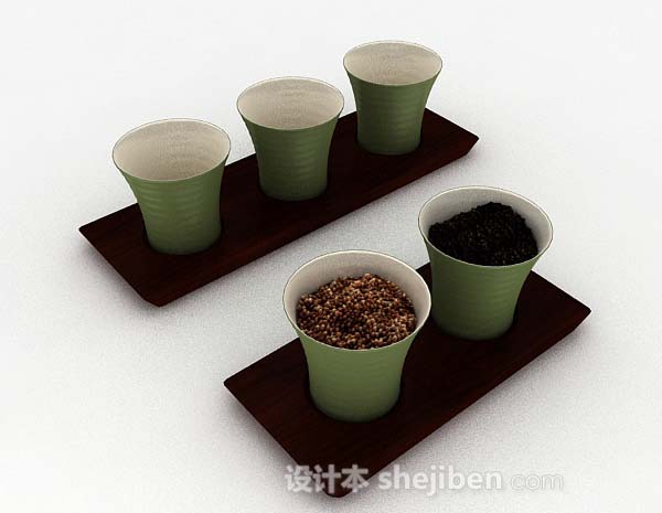绿色简单茶具3d模型下载