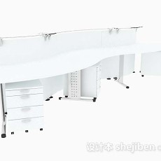 白色多人办公桌子3d模型下载