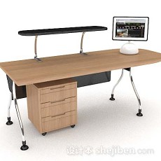 现代简单木质黄棕色办公桌3d模型下载