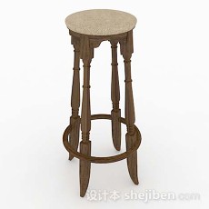 木质复古棕色吧台凳3d模型下载