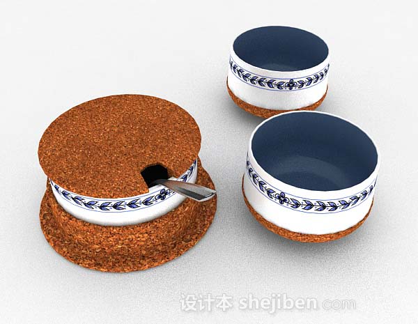 设计本蓝色陶瓷碗组合3d模型下载