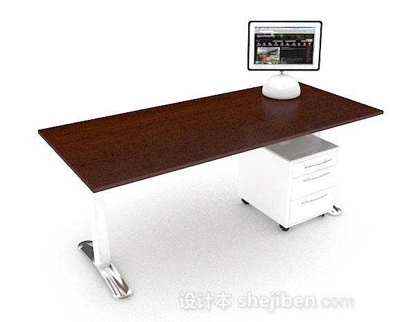 现代简约棕色木质书桌