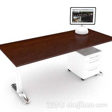 现代简约棕色木质书桌3d模型下载