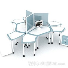 蓝白多人办公桌3d模型下载