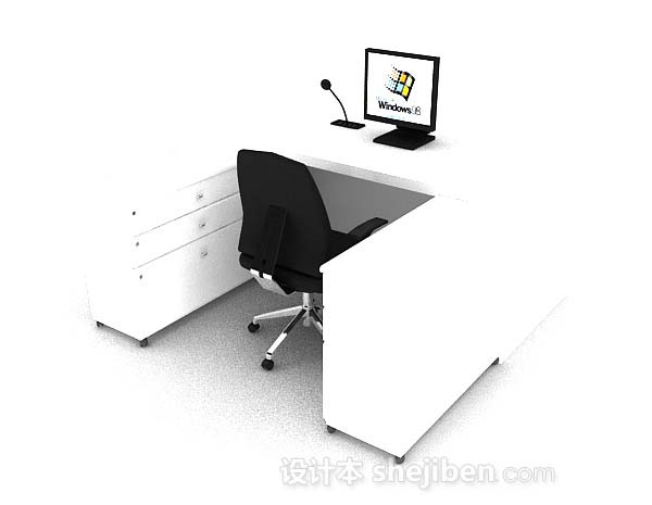 免费黑白办公桌椅3d模型下载