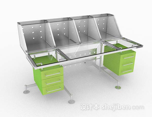 现代个性绿色玻璃办公桌3d模型下载