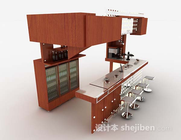 红棕色木质酒柜吧台3d模型下载