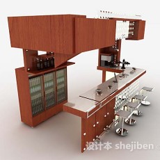 红棕色木质酒柜吧台3d模型下载