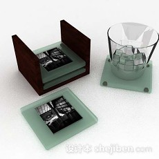 绿色玻璃杯子和杯垫3d模型下载