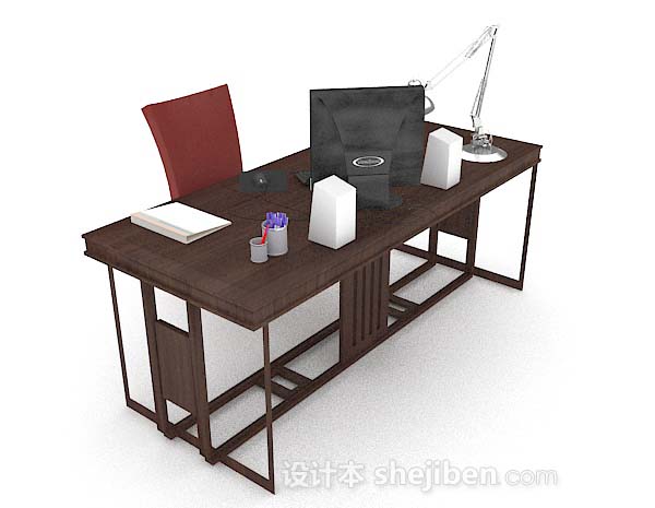 设计本深棕色书桌3d模型下载