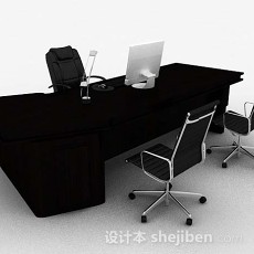 黑色办公桌椅3d模型下载