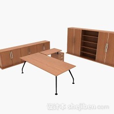 黄棕色木质桌柜组合3d模型下载