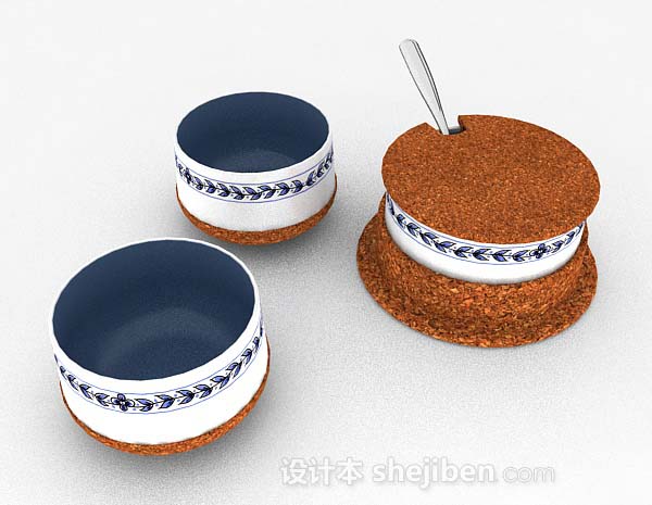 蓝色陶瓷碗组合3d模型下载