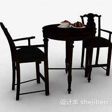 中式深棕色餐桌椅3d模型下载