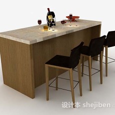 家居简约木质吧台桌椅组合3d模型下载