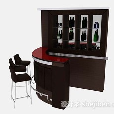 黑色酒柜摆台桌椅组合3d模型下载